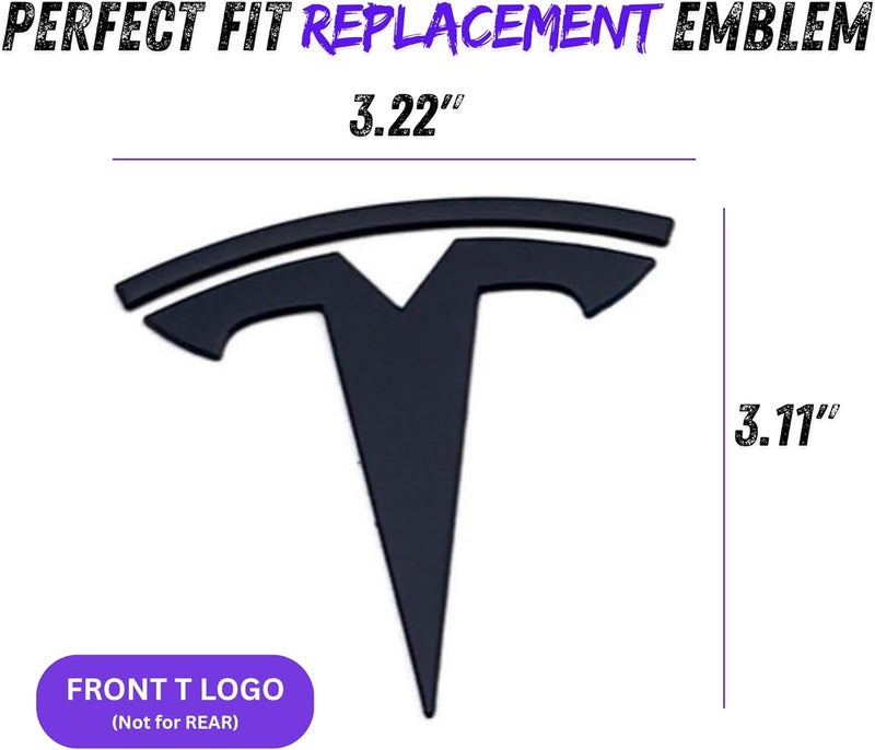 EVMIZE Metal Raised T Logo Frunk Front Emblem Decal Matte Black with 3M Adhesive for Tesla Model 3 Model Y Highland Juniper (T Logo - Front) - Image 2
